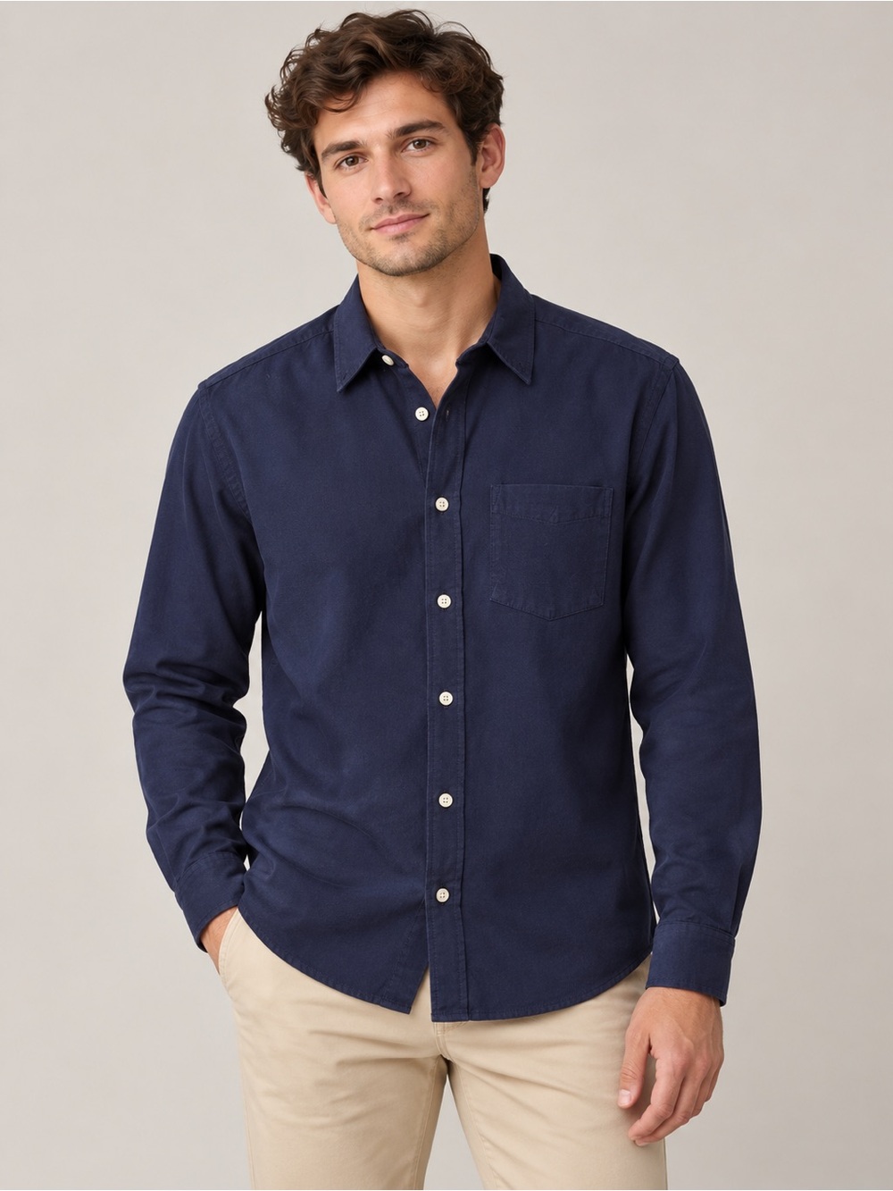 H&M L.O.G.G. Men’s Navy Button Front Shirt Medium Regular Fit
